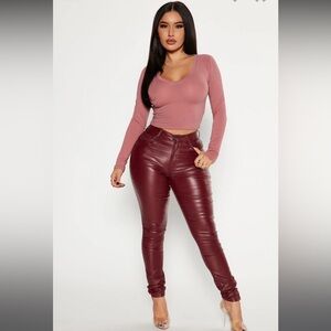 Fashion Nova 'Double Dare' Faux Leather Pants in Burgundy Size S